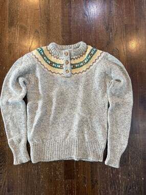 Vintage Northern Isles Wool Blend Fair Isle Henley Sweater Size 38